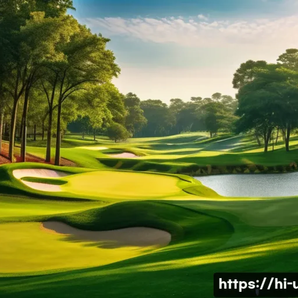 미국 명문 골프 코스 - A stunning American golf course set in lush greenery with vibrant waterfalls and dense bushes, showc...