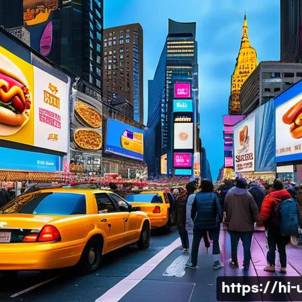 미국 동부여행 핵심 정보 - A vibrant street scene in New York City&rsquo;s Times Square during the evening, filled with diverse crowd...