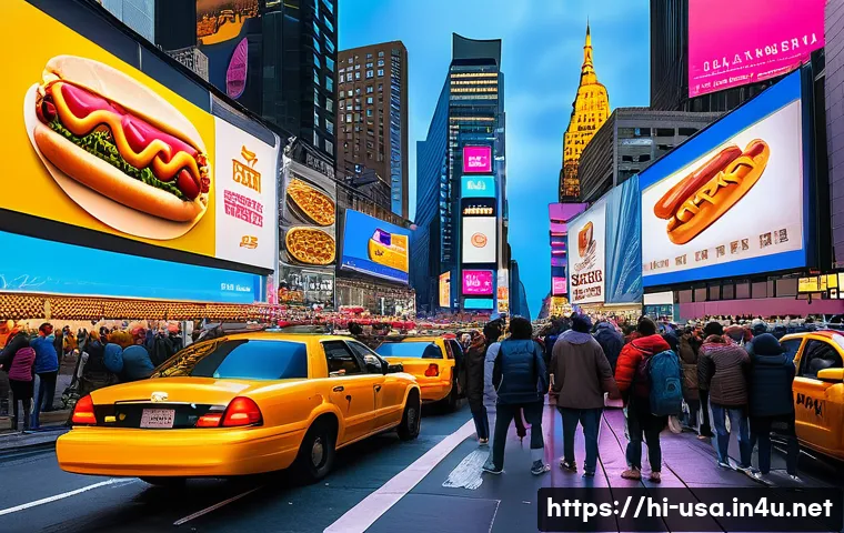 미국 동부여행 핵심 정보 - A vibrant street scene in New York City&rsquo;s Times Square during the evening, filled with diverse crowd...