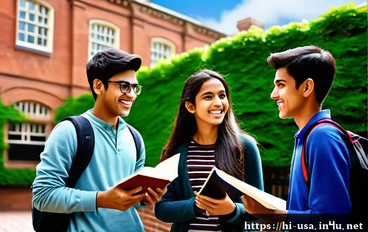 미국 아이비리그 특징 - A vibrant university campus scene capturing the multicultural diversity of Ivy League students, feat...