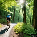 Home 21 미국 자전거 여행 추천 루트 - A scenic cycling trail in Shenandoah National Park, Virginia, featuring dense green forests with tal...