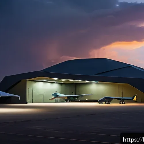 Home 31 미국 에어리어 51 - A highly secure, secretive military airbase in a remote desert landscape during dusk, featuring adva...